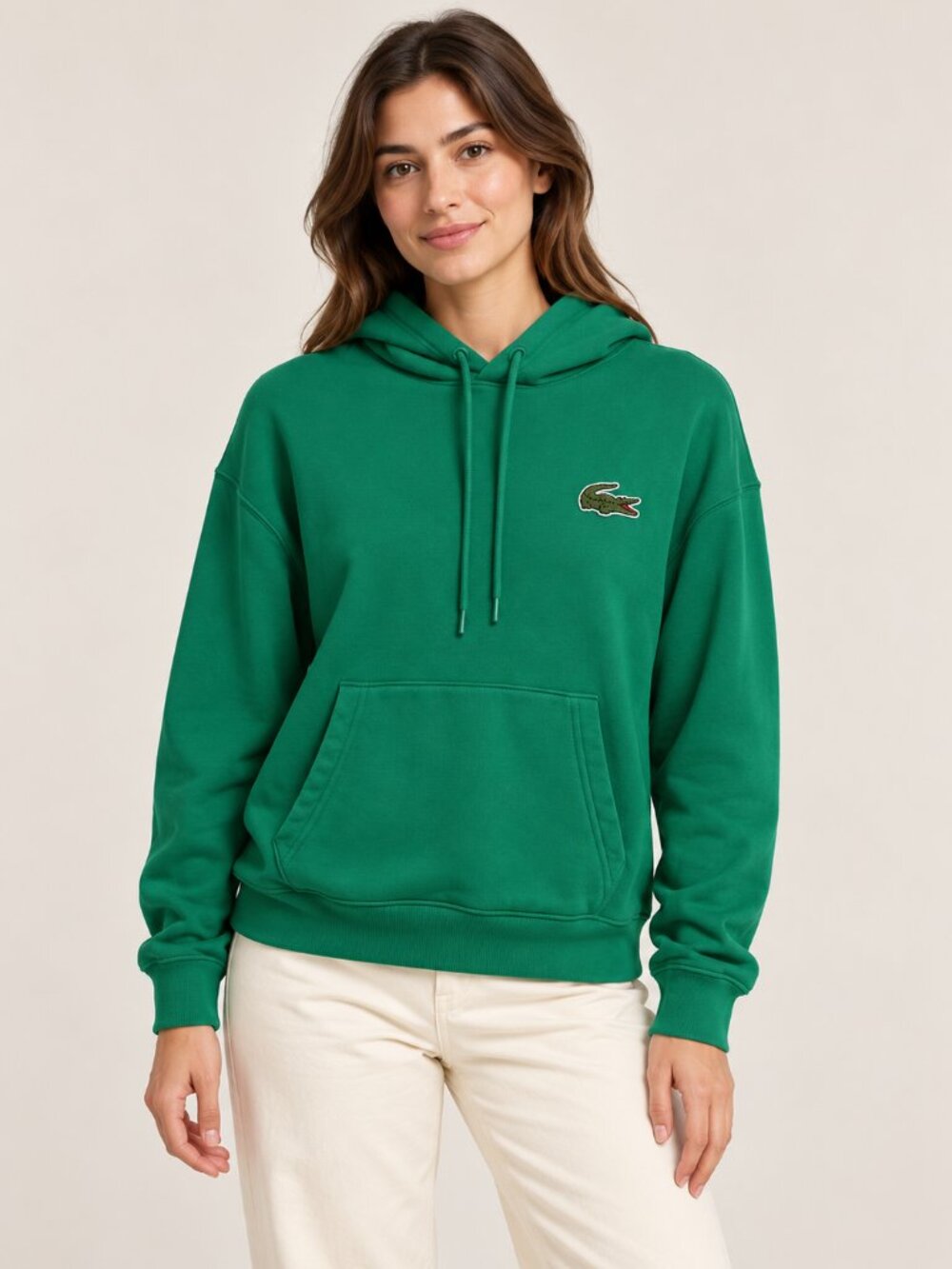 Lacoste Green Crocodile Logo Hoodie Unisex XS Loose Fit Cotton Pullover